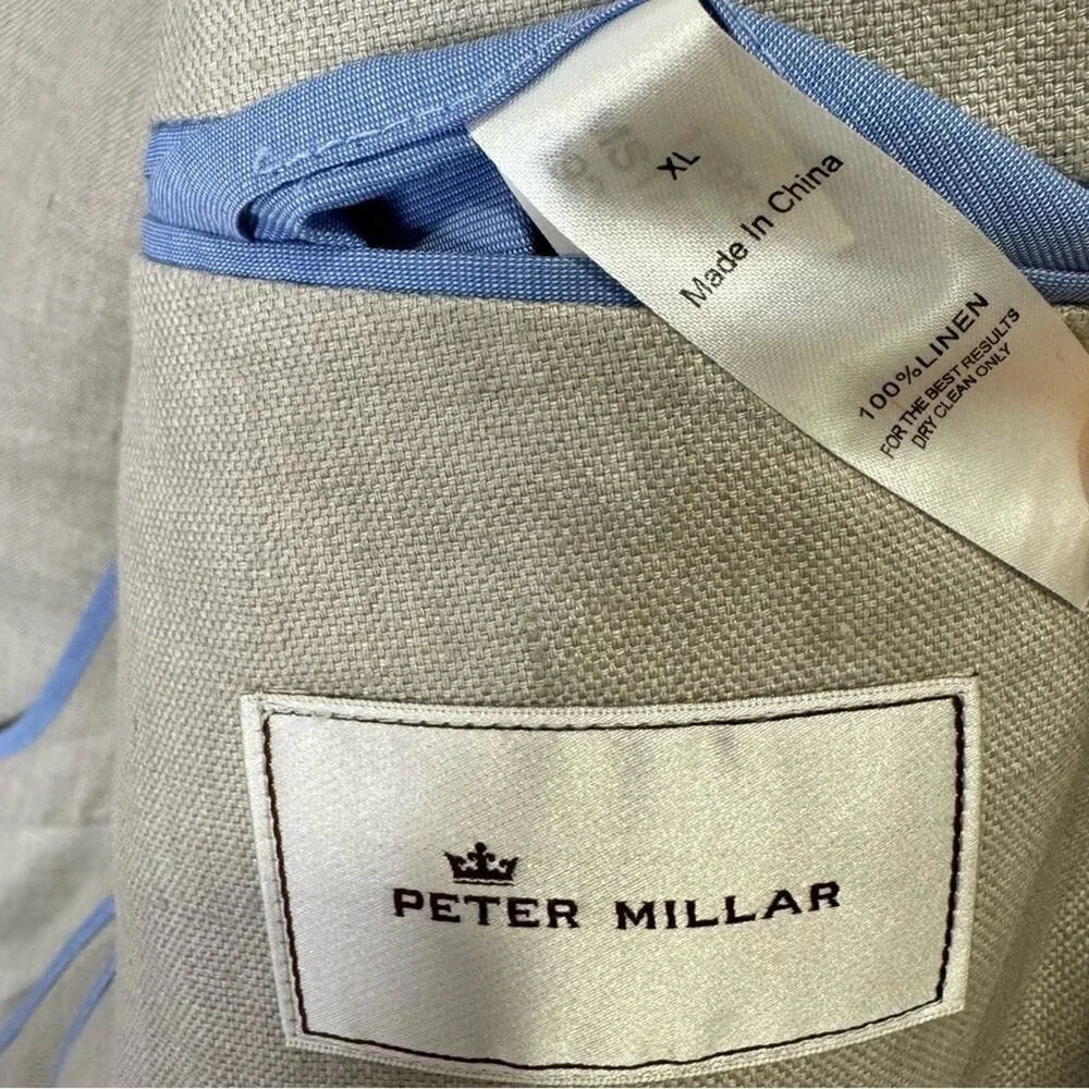 Peter Millar 100% Linen Summer Two Button Blazer‎ Suit Jacket Beige XL
